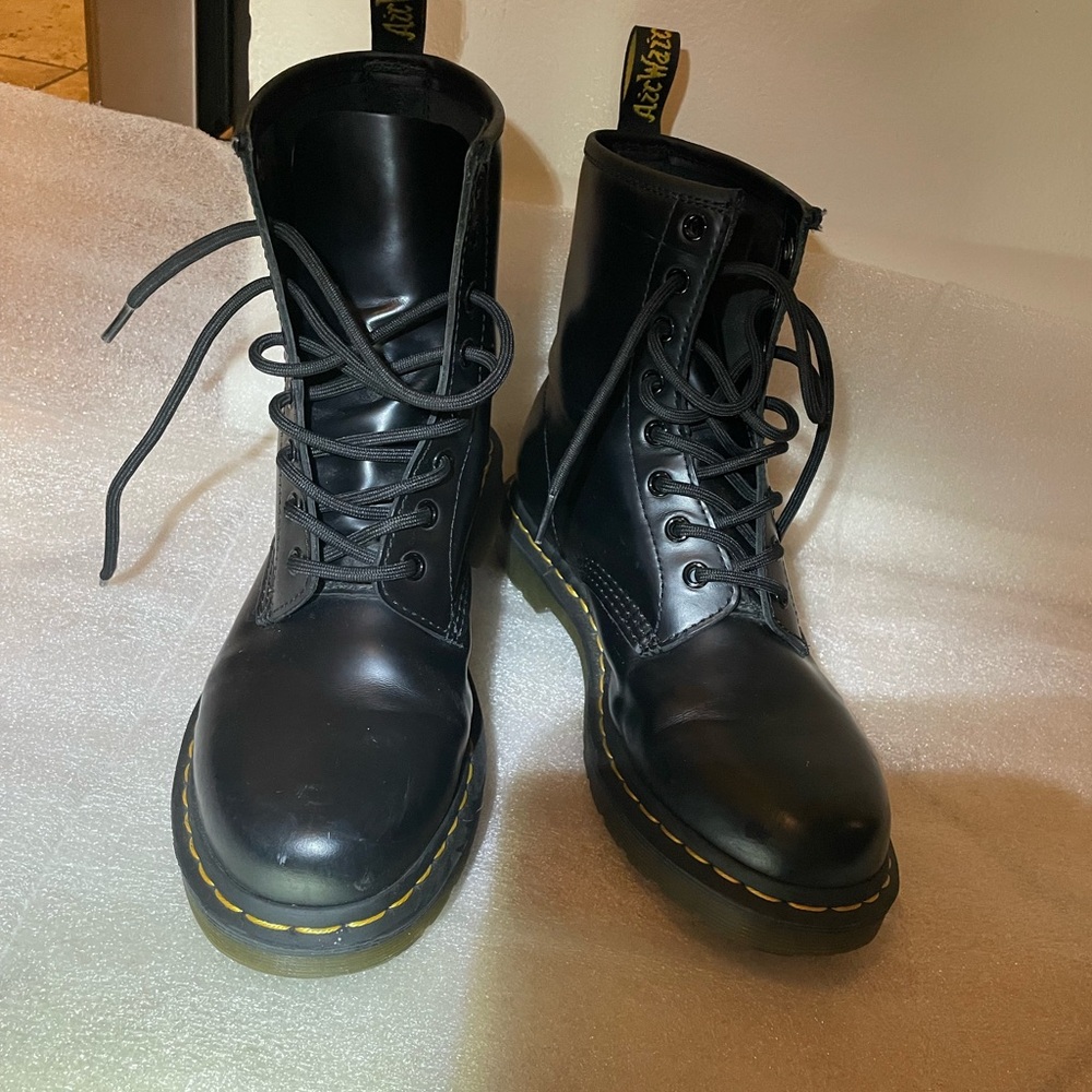 Dr. Martens Black Boots with Yellow Stitching